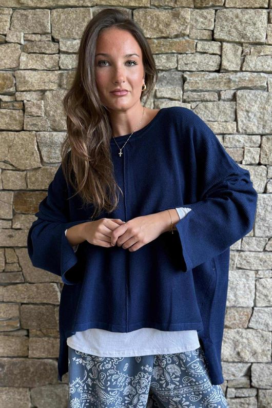 Frankie Waffle Box Knit French Navy /25=